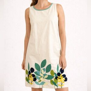 Boden Cream Floral Appliqué Shift Dress Cotton Sleeveless Embroidered Size 16